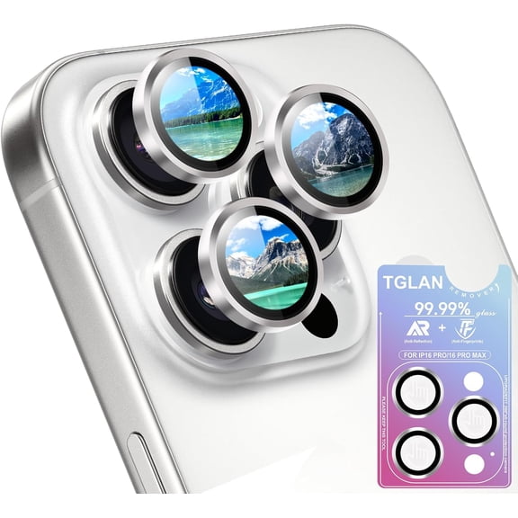 MKEUDQ-Camera Lens Protector for iPhone 16 Pro Max/16 Pro2026/2025 Upgraded Protection/1 Step Installation Tray/HD/Military Grade Shatterproof/1:1 Invisible Fit/9H Tempered Glass,Silver