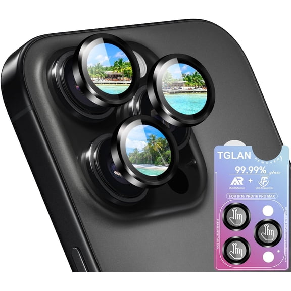 MKEUDQ-Camera Lens Protector for iPhone 16 Pro Max/16 Pro2026/2025 Upgraded Protection/1 Step Installation Tray/HD/Military Grade Shatterproof/1:1 Invisible Fit/9H Tempered Glass,Black