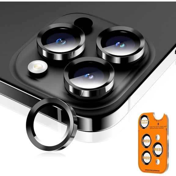 MKEUDQ-Camera Lens Protector for iPhone 17 Pro Max/17 Pro/16 Pro Max/16 Pro/15 Pro Max/15 Pro/14 Pro Max/14 Pro, Tempered Glass Metal Individual Camera Cover[Anti-drop] Case Friendly-Black Titanium