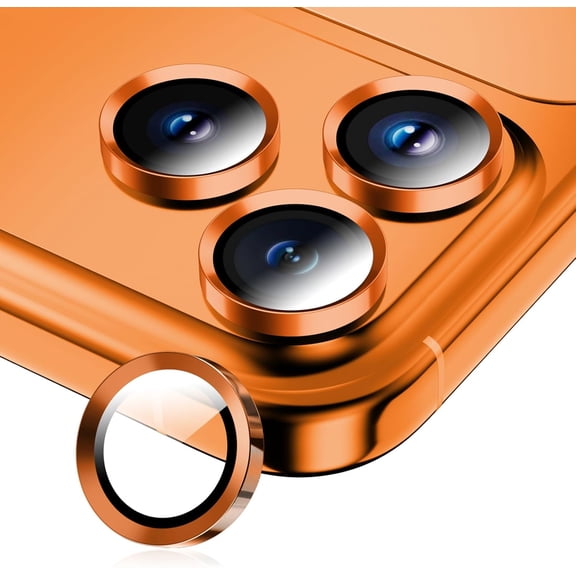 MKEUDQ-Camera Lens Protector for iPhone 17 Pro Max/17 Pro/16 Pro Max/16 Pro/15 Pro Max/15 Pro/14 Pro Max/14 Pro,Tempered Glass Metal Individual Camera Cover[Anti-drop] Case Friendly- Cosmic Orange