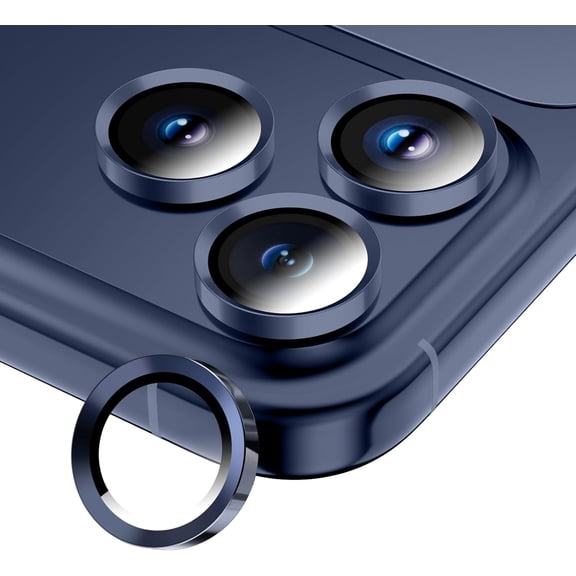 MKEUDQ-Camera Lens Protector for iPhone 17 Pro Max/17 Pro/16 Pro Max/16 Pro/15 Pro Max/15 Pro/14 Pro Max/14 Pro,Tempered Glass Metal Individual Camera Cover[Anti-drop] Case Friendly- Deep Blue