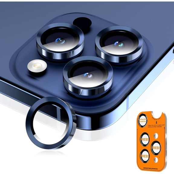 MKEUDQ-Camera Lens Protector for iPhone 17 Pro Max/17 Pro/16 Pro Max/16 Pro/15 Pro Max/15 Pro/14 Pro Max/14 Pro, Tempered Glass Metal Individual Camera Cover[Anti-drop] Case Friendly-Blue Titanium