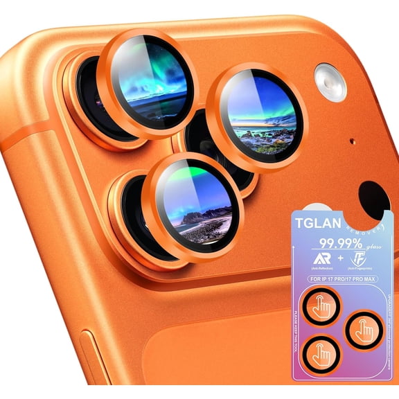 MKEUDQ-Camera Lens Protector for iPhone 17 Pro Max/17 Pro2026/2025 Upgraded Protection/1 Step Installation Tray/HD/Military Grade Shatterproof/1:1 Invisible Fit/9H Tempered Glass,Orange