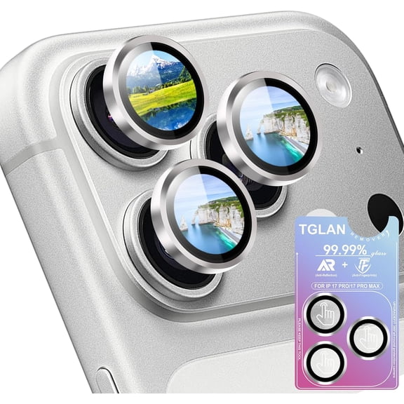 MKEUDQ-Camera Lens Protector for iPhone 17 Pro Max/17 Pro2026/2025 Upgraded Protection/1 Step Installation Tray/HD/Military Grade Shatterproof/1:1 Invisible Fit/9H Tempered Glass,Silver