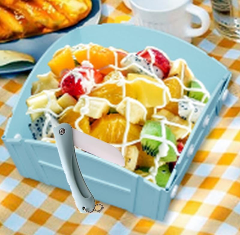 MKEUDQ-Camping Floded Cutting Silicone Board with Ceramic knife, Cutting, Plate mat, Cleaning basket All In One,Space-saving & easy to carry,Gifts for Campers Happy Camper,Camping Accessories for RV