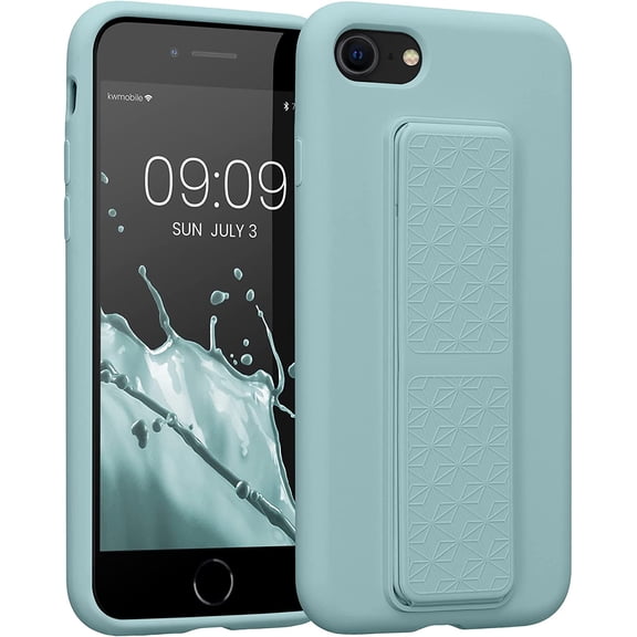 MKEUDQ-Case Compatible with Apple iPhone SE (2022) / iPhone SE (2020) / iPhone 8 / iPhone 7 - Case with Hand Strap and Stand Soft TPU Silicone Coating - Mint