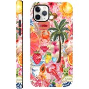 MKEUDQ-Case Compatible with iPhone 11 Pro 5.8", Summer Beach Collage Fruit Seafood Phone Case Aesthetic Art Cover, Protective Scratch Resistant Hybrid 2-Layer Hard Shell for Girl Women Men
