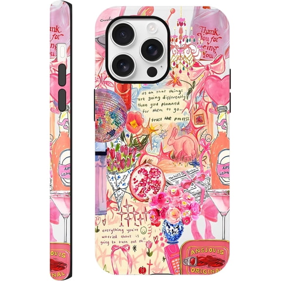 MKEUDQ-Case Compatible with iPhone 16 Pro 6.3", Pink Cute Bows Coquette Aesthetic Art Preppy Collage Phone Case, Protective Scratch Resistant Hybrid 2-Layer Hard Shell for Girl Women