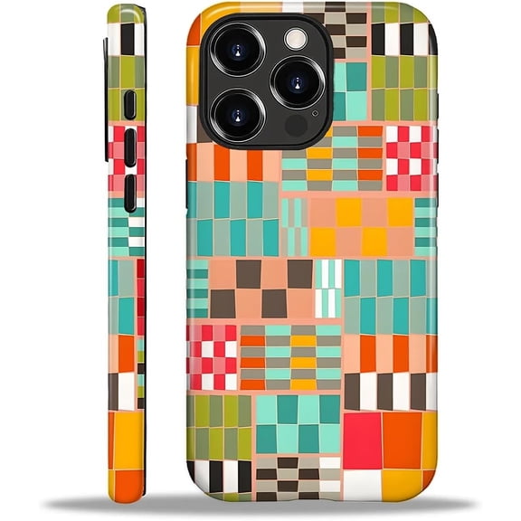 MKEUDQ-Case Compatible with iPhone 16 Pro Max,Hybrid 2 Layer PC Hard Shell + Silicone Protective Case,Mosaic of Checkered and Plain Squares Scratch,Resistant Shockproof Cover for iPhone 16 Pro Max