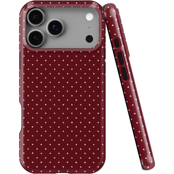 MKEUDQ-Case Compatible with iPhone 17 Pro Max- Hybrid 2-Layer Hard Shell + Silicone Protective Case Scratch-Resistant Shockproof Cover 6.9" (Red Polka Dot)