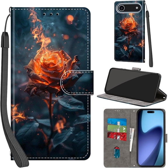 MKEUDQ-Case Wallet for iPhone Air, with [3 Card Slots], Kickstand Magnetic Closure PU Leather Shockproof Protective Flip Cover 6.5", Burning Roses