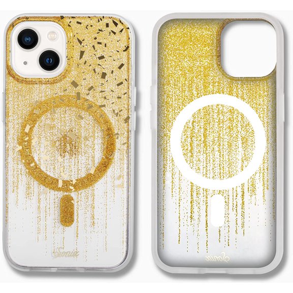 MKEUDQ-Case for iPhone 14 Plus | Compatible with MagSafe | 10ft Drop Tested | Drippin' Gold Glitter