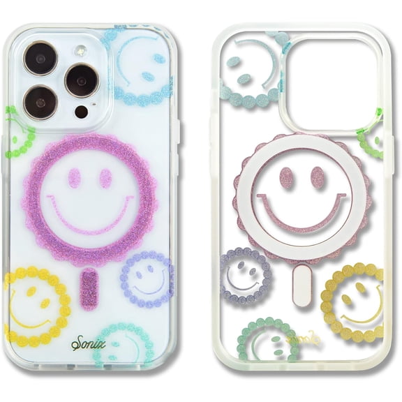 MKEUDQ-Case for iPhone 14 Pro | Compatible with MagSafe | 10ft Drop Tested | Glitter Smiley
