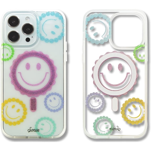 MKEUDQ-Case for iPhone 14 Pro Max | Compatible with MagSafe | 10ft Drop Tested | Glitter Smiley