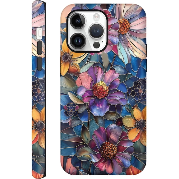 MKEUDQ-Case for iPhone 14 Pro Max, Glossy Hybrid 2-Layer Hard Shell, Aesthetic Scratch Resistant Cover, Vibrant Defined Blossoms