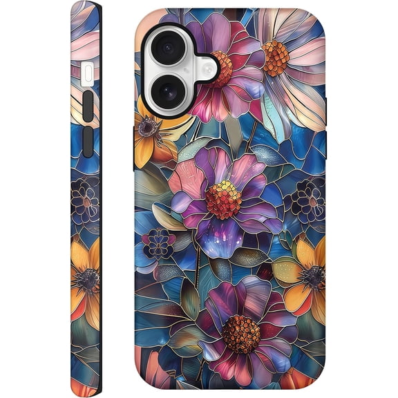 MKEUDQ-Case for iPhone 16 Plus, Glossy Hybrid 2-Layer Hard Shell, Aesthetic Scratch Resistant Cover, Vibrant Defined Blossoms