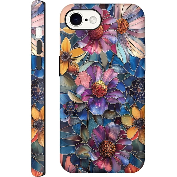 MKEUDQ-Case for iPhone 16e, Glossy Hybrid 2-Layer Hard Shell, Aesthetic Scratch Resistant Cover, Vibrant Defined Blossoms