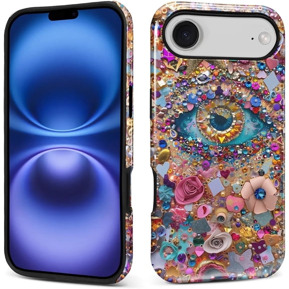 MKEUDQ-Case for iPhone 17 Air,Evil Eye Charm Design Hybrid Dual Protection Soft TPU Hard PC Shockproof Anti Scratch Men & Women Stylish Protective Phone Case