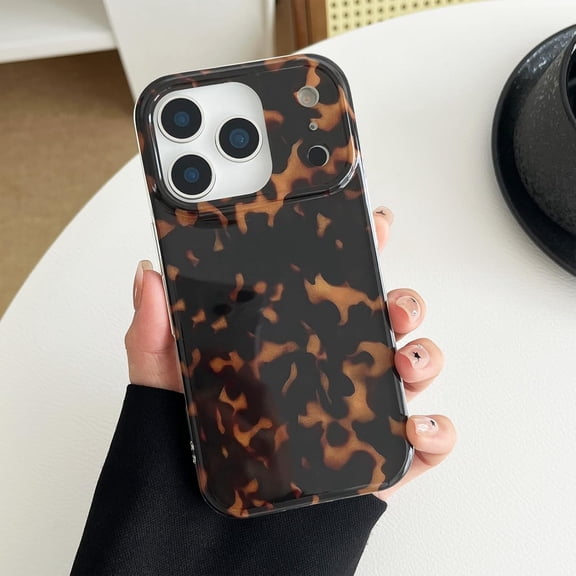 MKEUDQ-Case for iPhone 17 Pro,Cute Stylish Amber Tortoise Shell Phone Cover,Full Body Shockproof Protection Slim Glossy Case for Women Girls-Dark Brown
