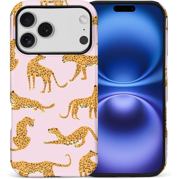 MKEUDQ-Case for iPhone 17 Pro,Pink Leopard Design Hybrid Dual Protection Soft TPU Hard PC Shockproof Anti Scratch Men & Women Stylish Protective Phone Case