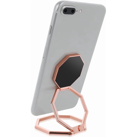 MKEUDQ-Cell Phone Ring Holder Finger Kickstand, 360 Rotation Metal Cellphone Back Grip Foldable Cell Phone Stand Adjustable Phone Holder Compatible with Most Smartphones(Rose Gold)
