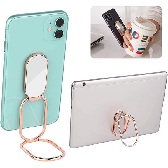 MKEUDQ-Cell Phone Ring Holder Finger Kickstand, Foldable 360 Rotation Cellphone Stand for Desk, Office Desktop, Magnetic Car Mount, Metal Multi-Angle for Phone Back Grip (Rose Gold)