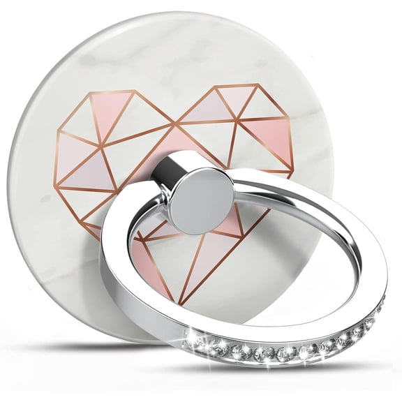 MKEUDQ-Cell Phone Ring Holder for Smartphone,360 Degree Rotation Finger Kickstand Phone Diamond Ring Stand Grip - Geometric Rose Gold Heart Shape