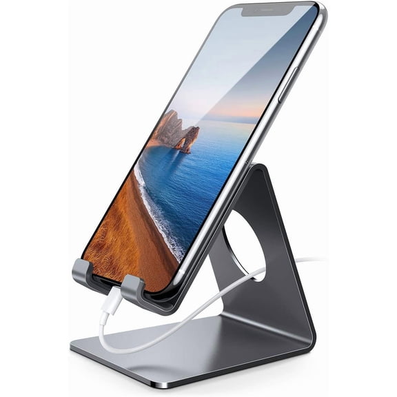MKEUDQ-Cell Phone Stand, Phone Dock : Cradle, Holder, Stand, Compatible with Phone 12 Mini 11 Pro Xs Xs Max Xr X 8 7 6 6s Plus 5 5s 5c All Android Smartphone Charging, Accessories Desk - Gray