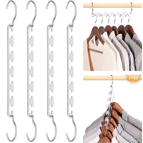 MKEUDQ-Closet Organizers and Storage Space Saving Hangers Stainless Steel Magic Hanger Upgraded Sturdy Storage Hangers Space Saver Clothes Hanger College Dorm Room Essentials 4PACK