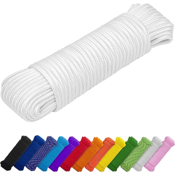 MKEUDQ-Clothes Line & Flag Pole Rope 1/4 & 3/8 90 FT | 150 FT Strong All-Purpose Utility Rope Camping, Crafting, Indoor & Outdoor Polypropylene Nylon Li
