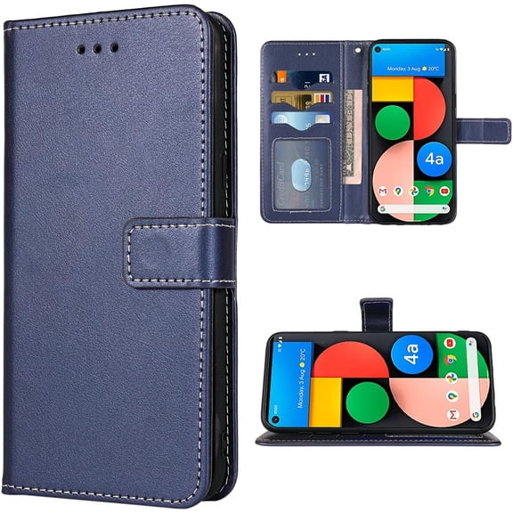 MKEUDQ-Compatible with Google Pixel 4a 5G 6.2 Wallet Case Wrist Strap Lanyard Leather Flip Cover Card Holder Stand Cell Phone Cover for Pixel4a5G UW Pixel4a 5G Pixle a4 G5 Pixle 4a5G 5XL Blue