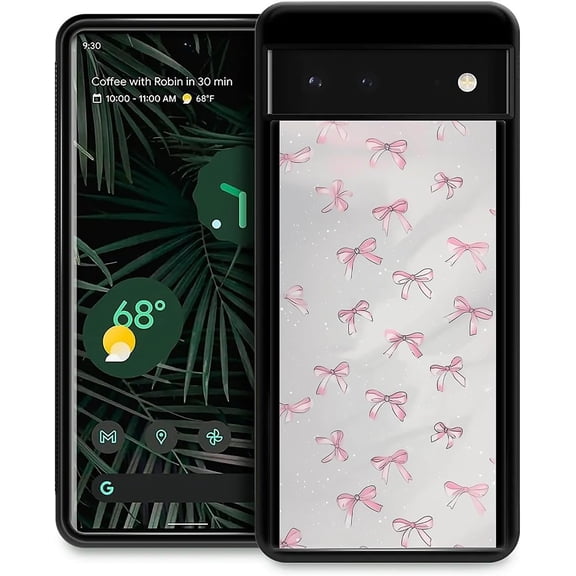 MKEUDQ-Compatible with Google Pixel 7 Mobile Case Creative Acrylic Back Panel Silicone Protection Grip Specially Designed for Google Pixel 7 Cute Dreamy Pink Bows