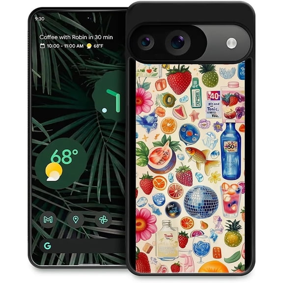 MKEUDQ-Compatible with Google Pixel 9/9 Pro Mobile Case Creative Acrylic Back Panel Silicone Protection Grip Specially Designed for Google Pixel 9/9 Pro European Italian Summer Beach Collage