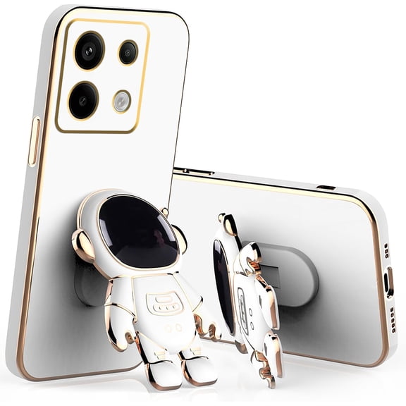 MKEUDQ-Compatible with Redmi Note 13 Pro 4G Case Silicone Cute Cases with Astronaut Stand, Phone Case for Xiaomi Redmi Note 13 Pro 4G Slim Plating Protection Shockproof Cover (White)