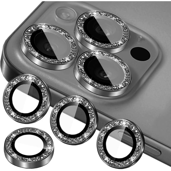 MKEUDQ-Compatible for iPhone 11, 11 Mini, 11 Pro & iPhone 11 Pro Max Camera Lens Protector (3+1 Pack) - Bling Sparkling Glitter, Anti-Scratch Camera Cover with Tempered Glass, Case Friendly (Black)