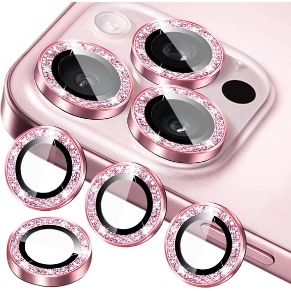 MKEUDQ-Compatible for iPhone 11, 11 Mini, 11 Pro & iPhone 11 Pro Max Camera Lens Protector (3+1 Pack) - Bling Sparkling Glitter, Anti-Scratch Camera Cover with Tempered Glass, Case Friendly (Pink)