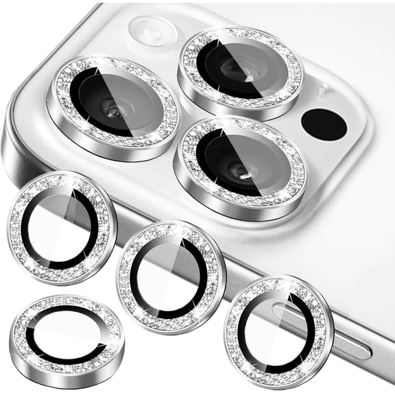 MKEUDQ-Compatible for iPhone 11, 11 Mini, 11 Pro & iPhone 11 Pro Max Camera Lens Protector (3+1 Pack) - Bling Sparkling Glitter, Anti-Scratch Camera Cover with Tempered Glass, Case Friendly (Silver)