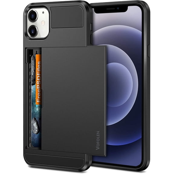 MKEUDQ-Compatible with iPhone 12 Mini Case 5G Wallet Cover Credit Card Holder Slot Sliding Door Hidden Back Pocket Anti-Scratch Dual Layer Protective Shell Compatible with iPhone 12 Mini Black