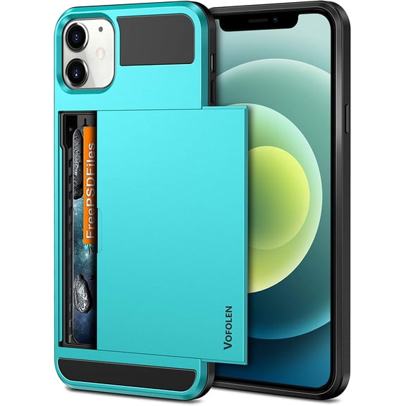 MKEUDQ-Compatible with iPhone 12 Mini Case 5G Wallet Cover Credit Card Holder Slot Sliding Door Hidden Back Pocket Anti-Scratch Dual Layer Protective Shell Compatible with iPhone 12 Mini Sky Blue