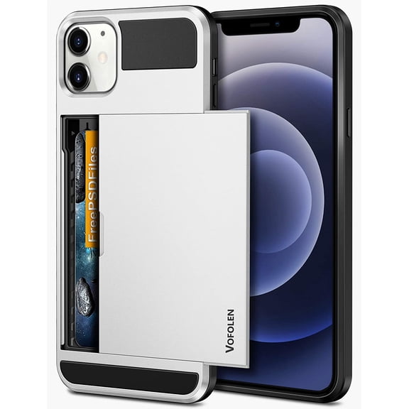 MKEUDQ-Compatible with iPhone 12 Mini Case Protective Men Women Wallet Cover Credit Card Holder Slot Sliding Door Hidden Back Pocket Anti-Scratch Dual Layer Shell Compatible with iPhone 12 Mini White