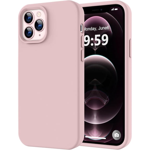 MKEUDQ-Compatible with iPhone 12 Pro Max Phone Case | Thickening Liquid Silicone | Anti-Scratch Microfiber Lining | Full-Body Duty Heavy Protection Case for iPhone 12 Pro Max Women Girls, Pink Sand