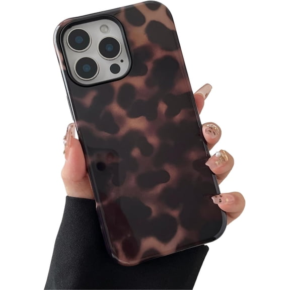 MKEUDQ-Compatible with iPhone 14 Pro Max Case Tortoise Shell Phone Case for Women Girl Shockproof TPU and Hard PC Protective Cover - Amber Brown Leopard