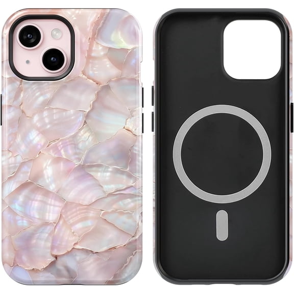 MKEUDQ-Compatible with iPhone 15/14/13 Case Tortoise Design, [Military Grade Protection], 8FT Drop Resistant Shockproof Heavy Duty Phone Case Cover Women for iPhone 15/14/13 6.1, Pink Shell