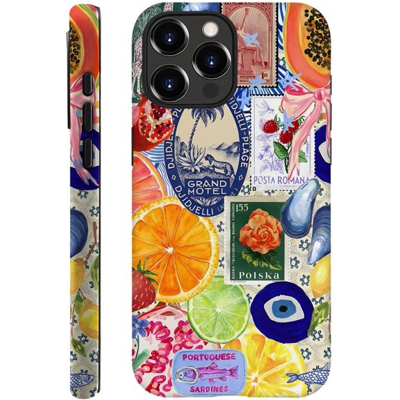 MKEUDQ-Compatible with for iPhone 16 Pro,Fruit Lemon European Summer Collage Phone Case for Girl Women Boy Men,Scratch Resistant Shockproof Cover Phone Case for iPhone 16 Pro