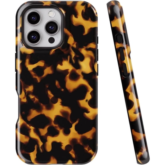 MKEUDQ-Compatible with iPhone 16 Pro Max 6.9" Case, [8 ft Drop Tested] Shockproof Design Protective Slim Stylish TPU Durable Phone Cover Case (Glossy Tortoise)