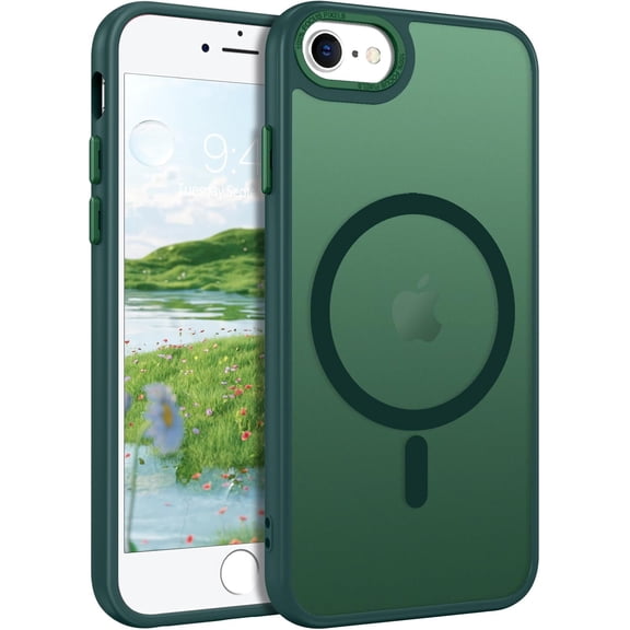 MKEUDQ-Compatible with iPhone SE 2022/2020 Case, Magnetic Cases for iPhone 6/6S/7/8, Compatible with MagSafe Translucent Matte Skin Feeling Shockproof iPhone SE 3rd/2nd 4.7" Cover, Blackish Green