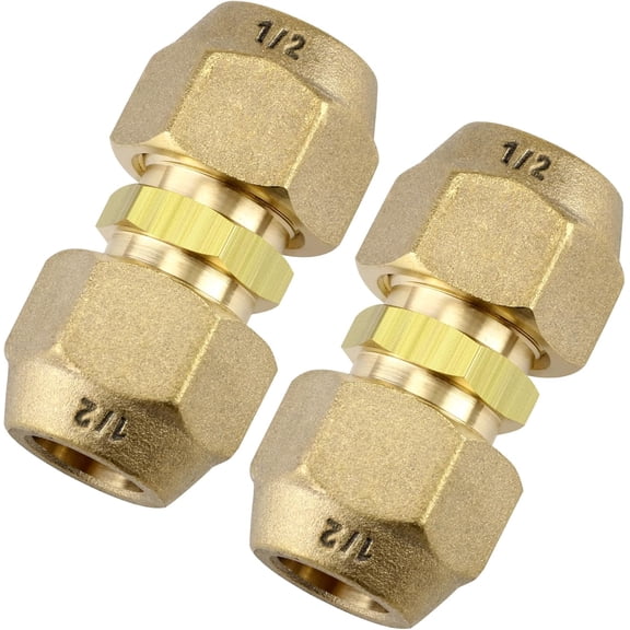 MKEUDQ-Copper Pipe Extension Joint Connectors, 1/2 Inch HVAC AC Coupling Adapters with Flare Nuts, No-Weld HVAC Pipe Coupling Adapters for Mini Split Air Conditioning Refrigerator Repair, 2 Sets