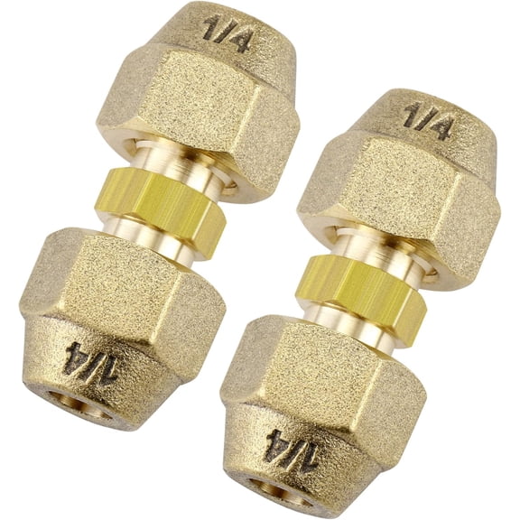 MKEUDQ-Copper Pipe Extension Joint Connectors, 1/4 Inch HVAC AC Coupling Adapters with Flare Nuts, No-Weld HVAC Pipe Coupling Adapters for Mini Split Air Conditioning Refrigerator Repair, 2 Sets