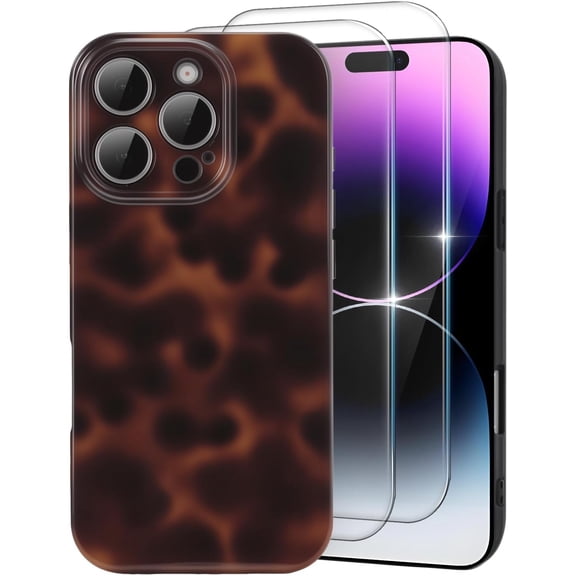 MKEUDQ-Cute Phone Case for iPhone 14 Pro Case Amber Leopard Full Camera Protective Slim Shockproof Aesthetic-Brown Amber