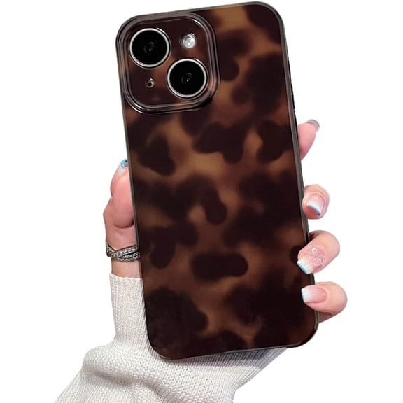 MKEUDQ-Cute Phone Case for iPhone 15 Plus/14 Plus Case Amber Leopard Full Camera Protective Slim Shockproof Aesthetic-Brown Amber